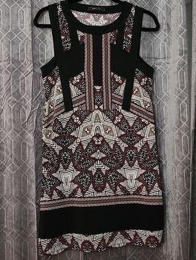 BCBGMaxAzria Black and Burgundy Geometric Mini Dress